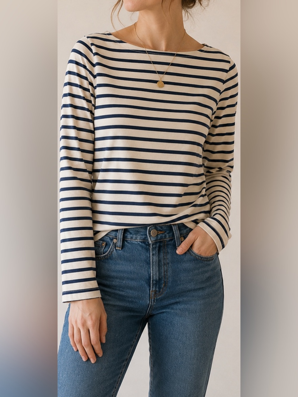 Denim & Supply Ralph Lauren Striped Top Women XL Blue White Nautical Long Sleeve